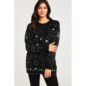 Vintage Midnight Blues Sweater Womens Large Black Beaded Embellished Knit NWT